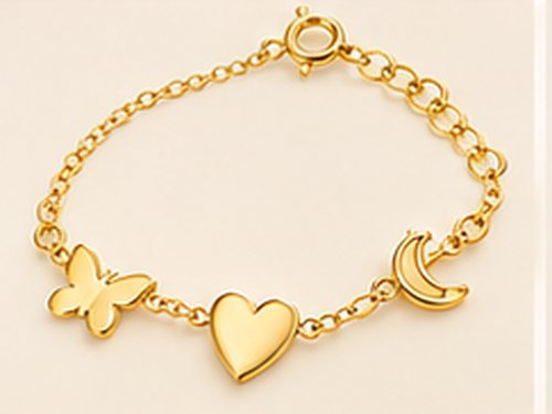 Gouden armbandje met vlinder, hartje en maantje