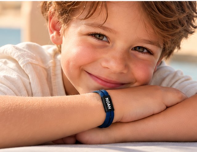 Jongen met blauw naamarmbandje